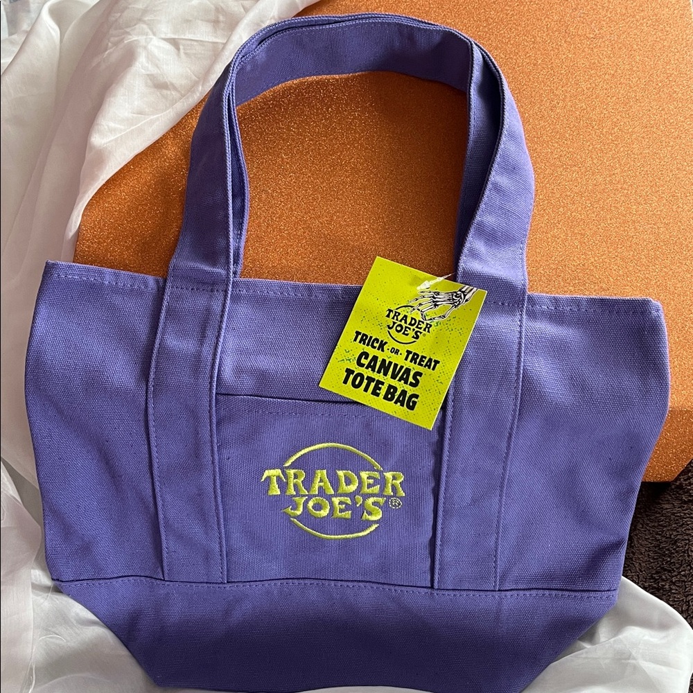 Trader Joe's Trick or Treat Purple Mini Canvas Tote Bag